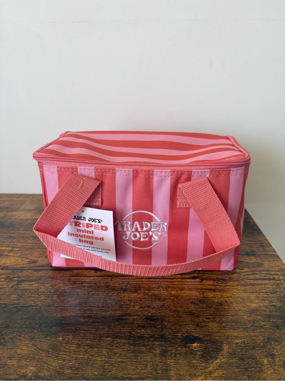 Authentic Trader Joe's Striped Mini Insulated Bag - Pink & Coral